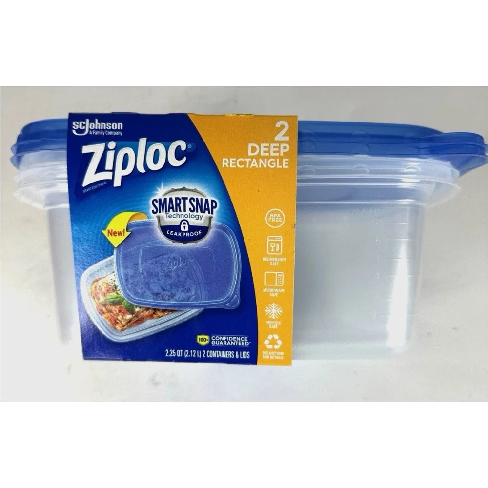 Ziploc Large Rectangle 8 Cup Containers with Lids, 2 Count Clear Deep Rectangle